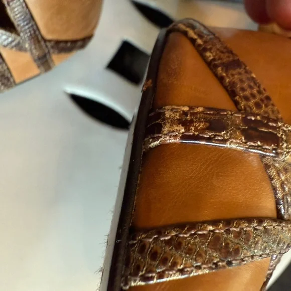 JV Vincent Brown Strappy leather Sandals open toe heel back 8.5M vintage look - Picture 12 of 14